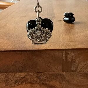 Unique Black Bubble Heart Earrings with Silver Crown Overlay